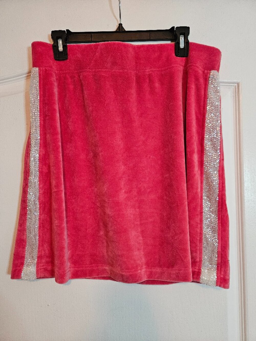 Vintage Boston Proper Hot Pink Velour Mini Skirt Sequins Stripes Y2K Medium
